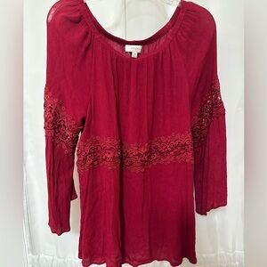 Umgee Burgundy Lace Accent Top